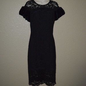 NWT $3295 Sz 6 S Monique Lhuillier Black Lace Midi Sheath Cocktail Dress